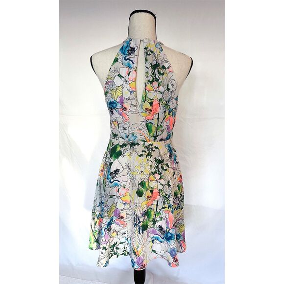 Express Floral Halter Dress | Watercolor Print, A Line Fit & Flare | Size 8 - Picture 2 of 12